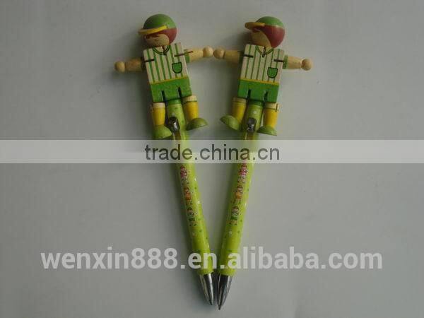 promotional cute wooden sports boy puppet pen for children