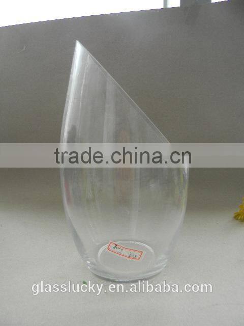 Handblown clear glass jar, oblique opening glass vase glass jar for home decoration