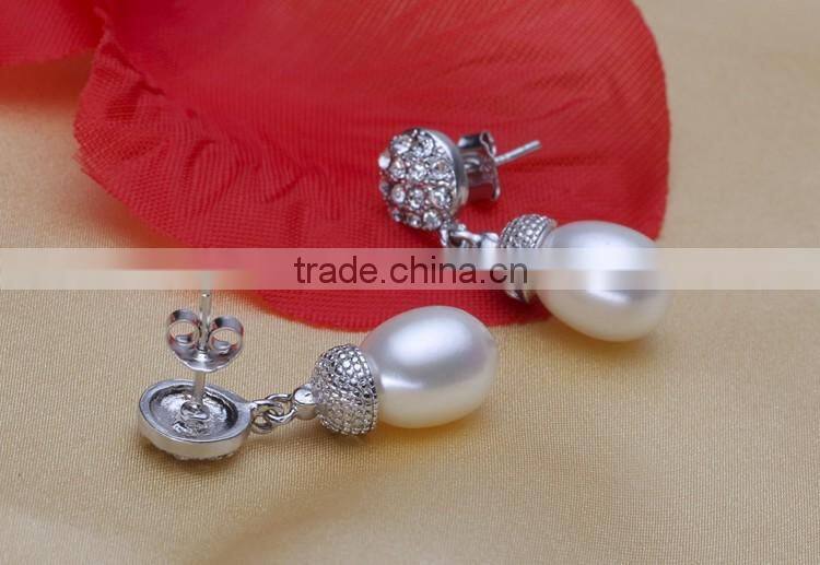 Freshwater real pearl earring AAA drop 8-9mm women pearl earring jewel