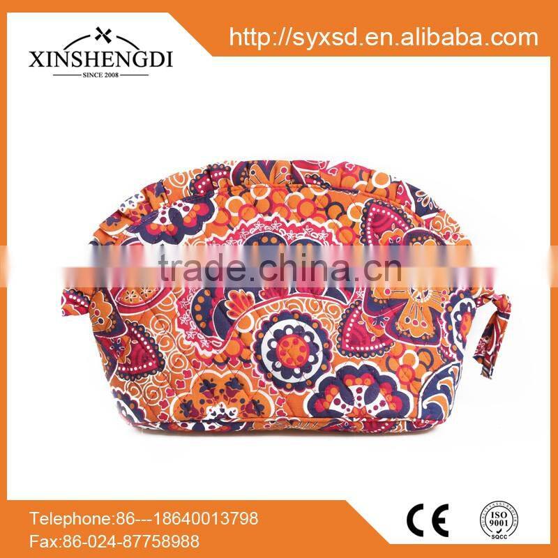 IR022 Classic High Quality Ladies floral fabric quilted cotton fashion woman clear travel cosmetic bag