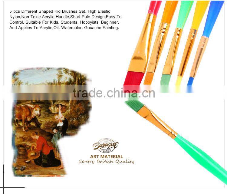 Cheap Wholesale Nontoxic Gold-Plated Ferrule Kid Plastic Paint Brush, Fine Quality Nylon Flat Paint Brush Children Drawing Set