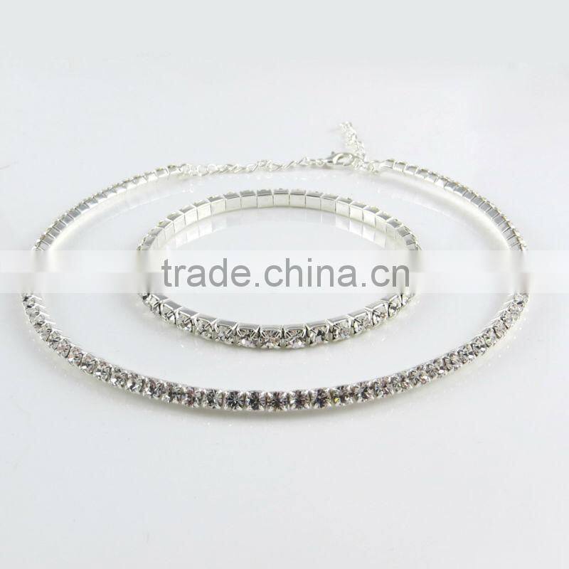 High Quality 1Strand 1Row Full Crystal Rhinestone Chocker Necklace and Bracelet