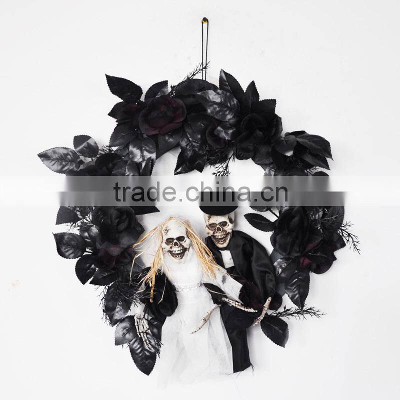 Wreath with bride and groom for wall decoration of halloween holiday