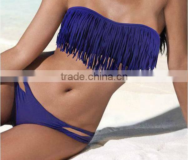 Wholesale Women Tassel Bikini Swimwear swimsuit Push up Fringe Top Bandeau Bikini