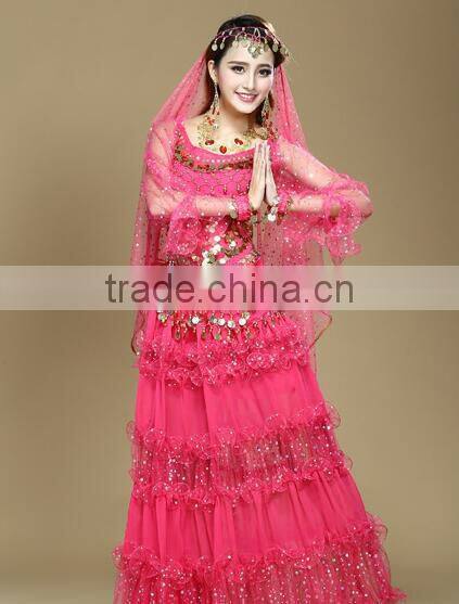 Professional Long Pleated Sexy Egyptian Style Belly Dance Costume for girls