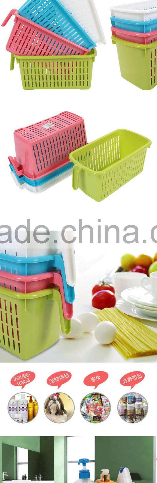 solid color rectangle handheld kitchen bathroom storage basket-red