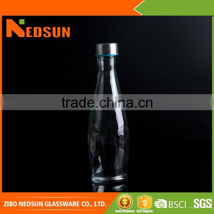 Eco-friendly glass clear water bottle with cap