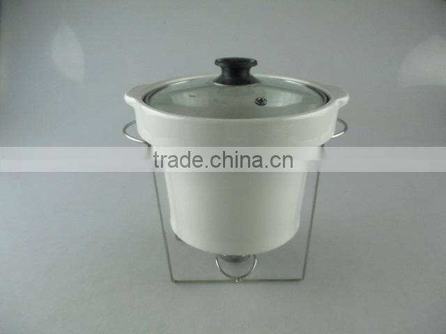 mini ceramic soup tureen with iron stand and color box in stock