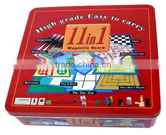 9 in 1Dominoes/Cribbage/Dice cup/Dice/Poker Chips/Playing cards/Chess/Backgammon/Checkers Magnetic board game