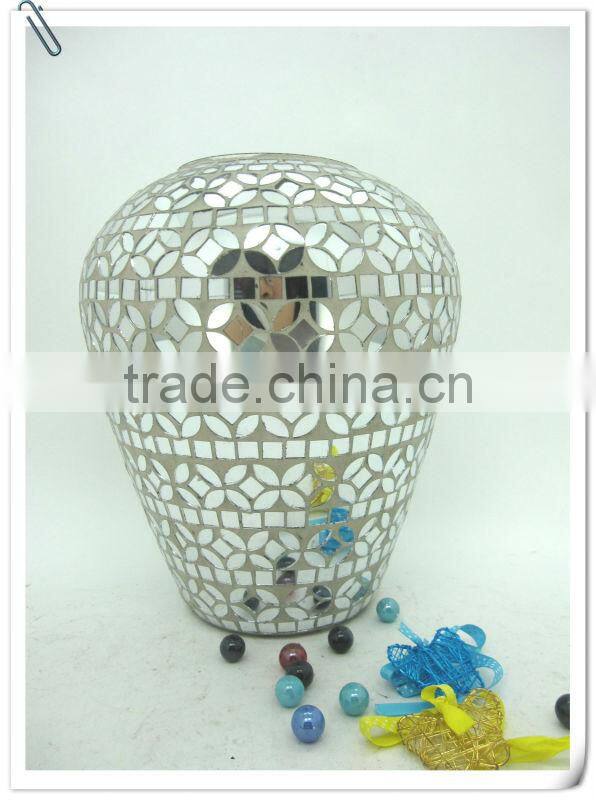 Table Decoration Chinese Slender Modern Mosaic Crackle Glass Tall Silver Vase