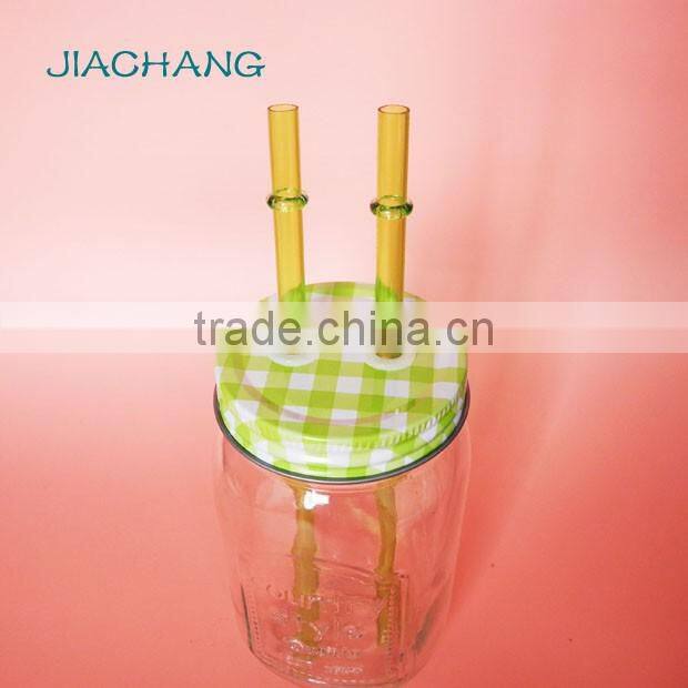 drinkware transparent glass table beer jar with 2 pieces of straws