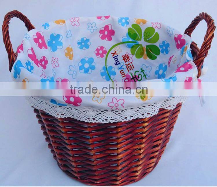 handmade wicker/rattan stroage basket with 2 loops handle