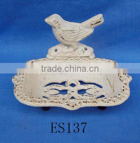 Cast Iron Fleur De Lis Victorian Soap Dish Rustic Brown