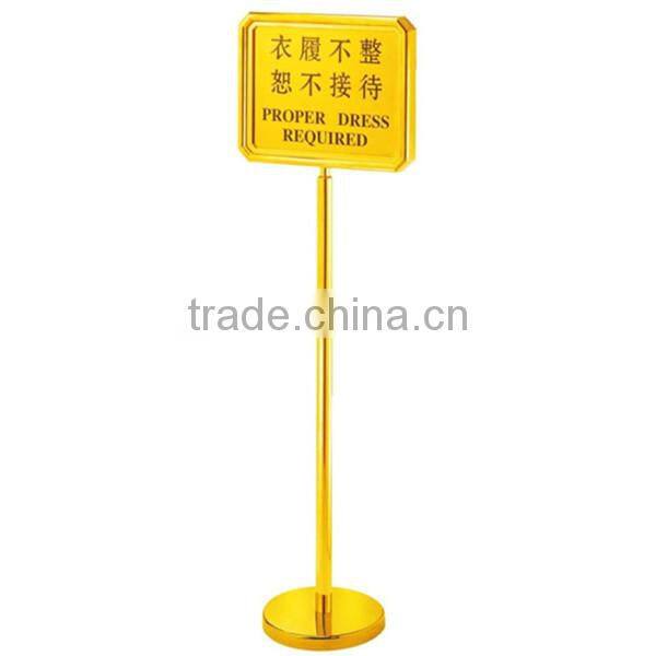 Vertical welcome board stand/ golden frame direction sign stand/ wholesales freestanding hotel outdoor sign stand P-27