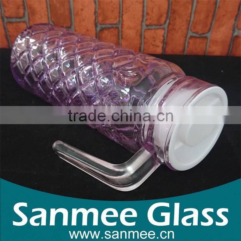 Purple Pineapple Shaped Glass Jug With Lid,Water Jug With Side Handle
