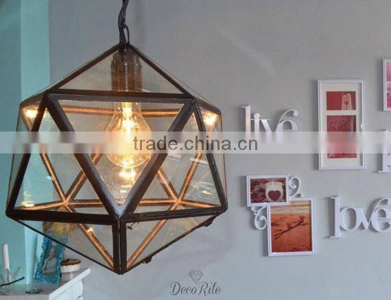 Handmade Geometric Stained Glass Hanging Lamp Pendant Light