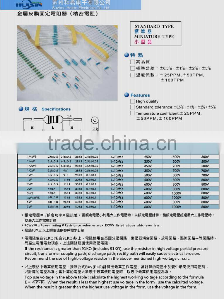 Mof, RS, Ry, High Quality, Environmentally Friendly Metal Oxide Film Fixed Resistor