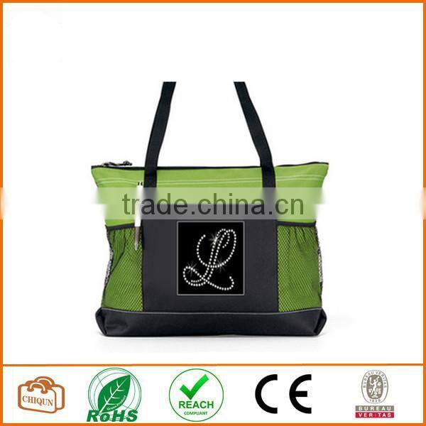 Custom Rhinestone Initial Tote Bag Red