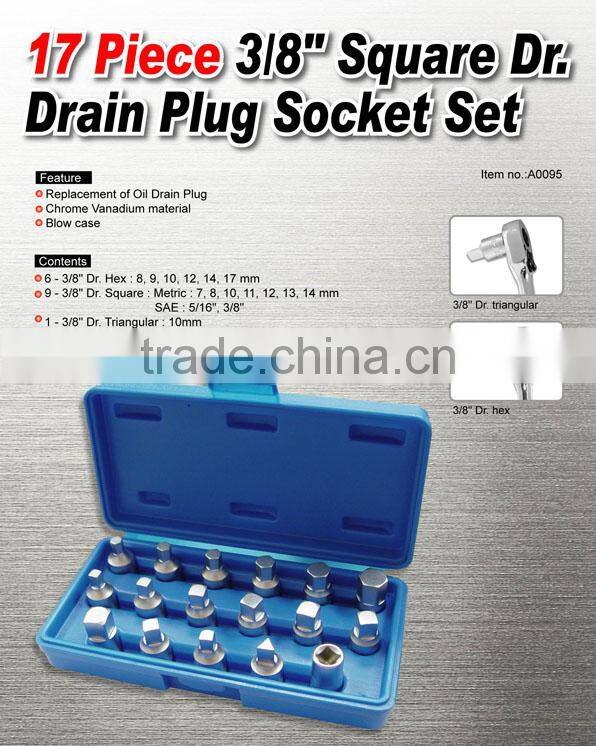 17 Piece 3/8" Square Dr. Drain Plug Socket Set