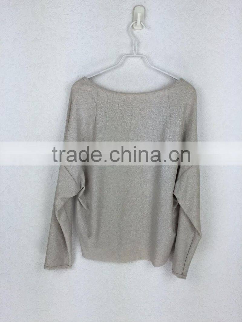 Original design long sleeve shining fabric top casual printed women top