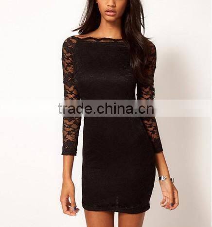 New arrival long sleeve lace dress women tight evening dress 2017