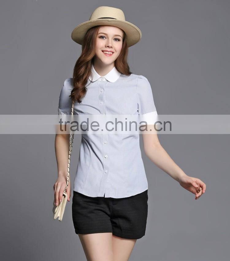 Ladies Fashion Short Sleeve Shirt Contrast Collar And Cuff Shirt