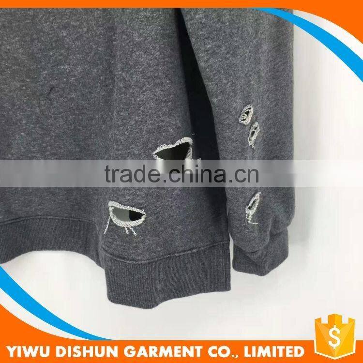 Men latest designs cotton french terry blank hoodies with many holes
