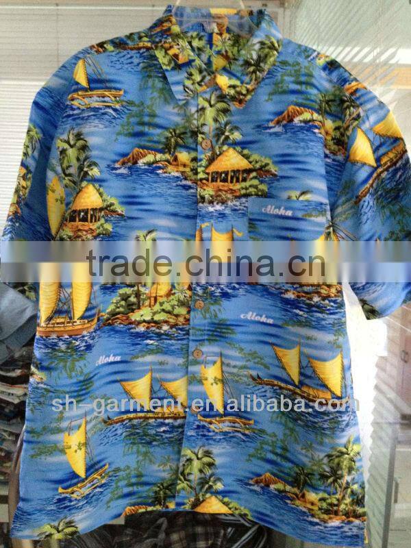 Men's sail boat multi color printed Hawaiian shirt