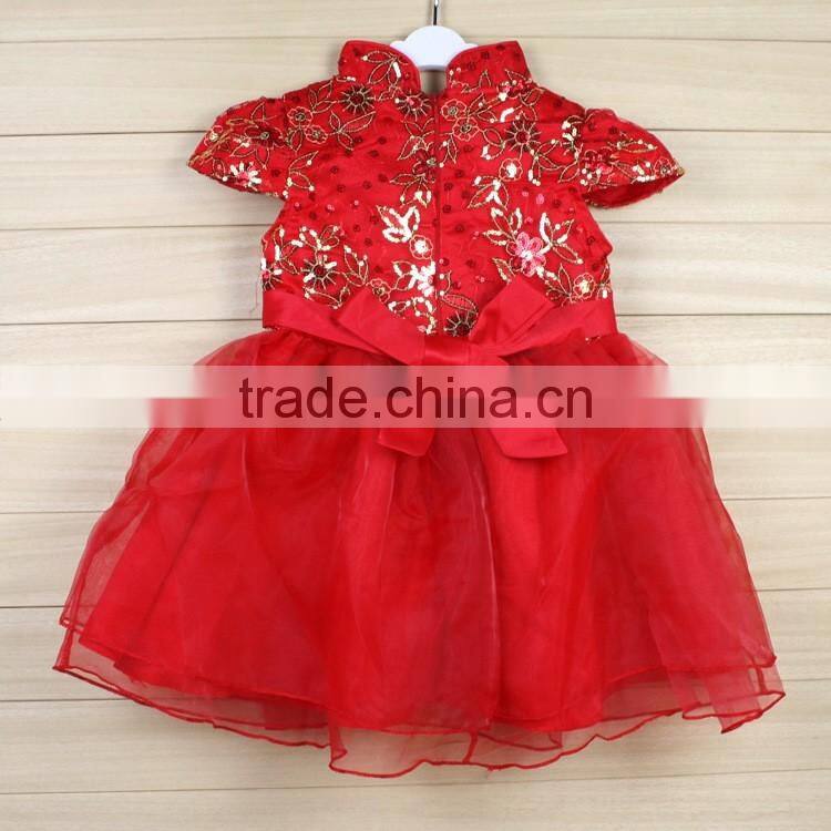 2016 Chinese flower pattern new year chiffon party flower baby girls dress for 2-8years girl