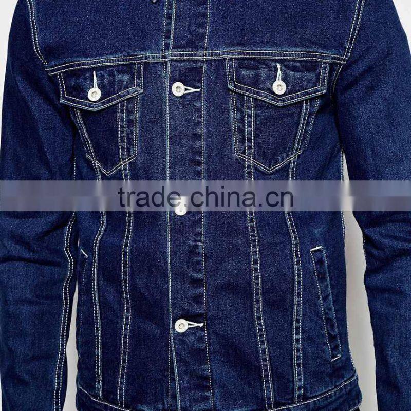 popular dark blue denim jacket in new model for men outdoor wear