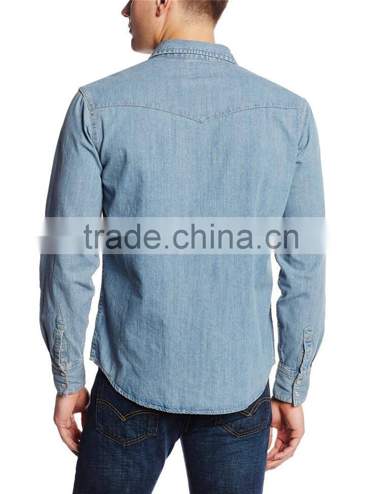 2015 wholesale Alibaba men's casual denim shirt, denim men's shirt, custom denim shirt