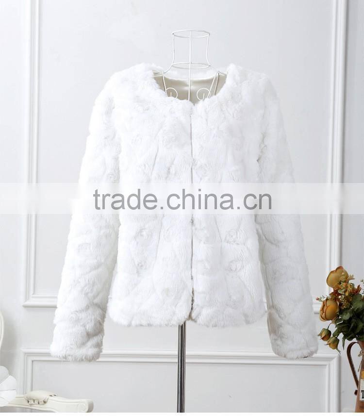 Rabbit Fur Long Coat Winter Women's European Style Warm Fur Coat Vertical Striped Faux Fur Jacket