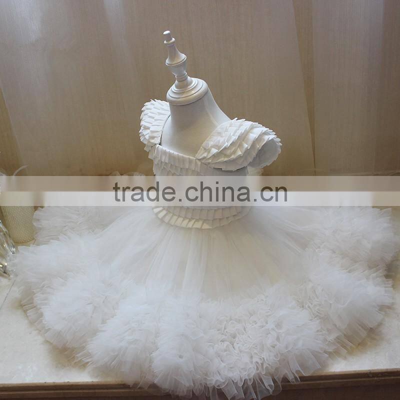 Baby Frock Design Pictures Little Princess White Flutter Sleeve Tutu Dress Toddle Girls Flower Dress