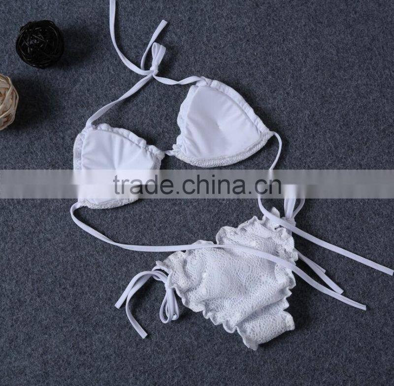 M742 D.Y fashion 2016 ladies white lace split bikini swimwear beachwear