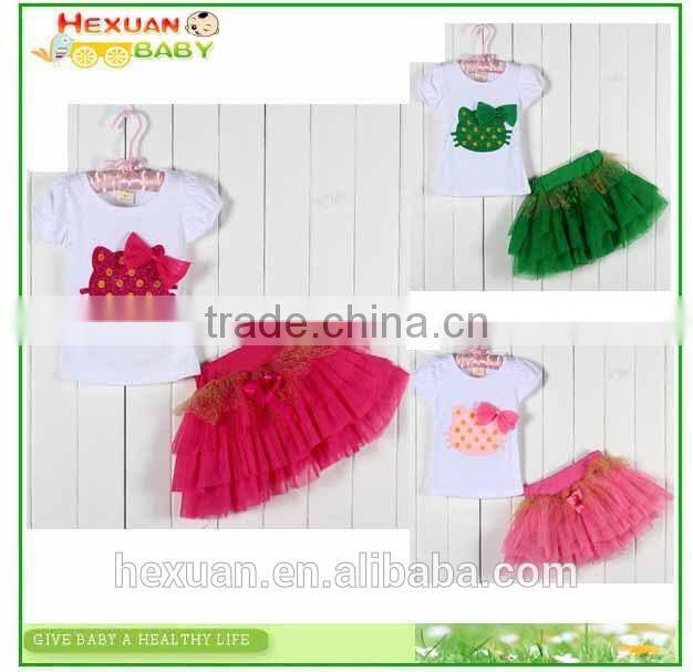 S80005T, baby's girls kids children's suits,Girls clothing sets Lovely Big flower T-shirt + tutu skirt 3D bow skirt