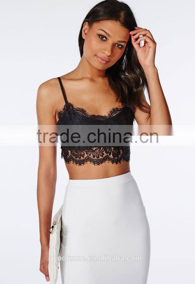 Delicate eyelash zip back lace bralet women lace top