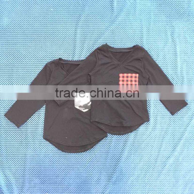 XF-338 Baby boy Wholesale black Plaid pocket cotton long sleeve shirt boutique childrens clothes kids top