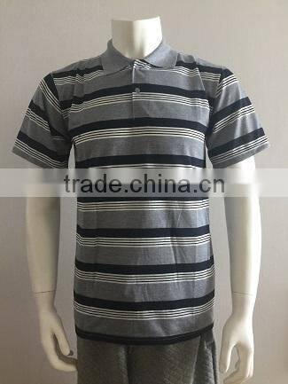 100% polyester striped short sleeve polo shirt