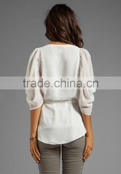shirred sleeve seams waist tie top