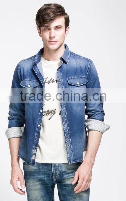fashion style long sleeve denim dress shirts for men
