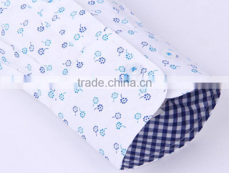 2017 new trend print men long sleeve button-down collar slim fit shirt with contrast collar and cuff
