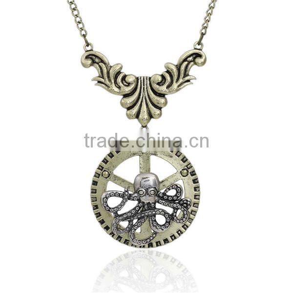 New Fashion Steampunk Necklace Link Curb Chain Antique Bronze Gear Octopus Connector