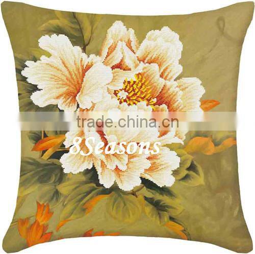 Custom Available Multicolor Flower Pattern Square Throw Pillow Cotton Cross Stitch