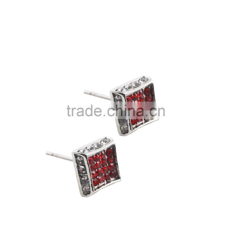 Customized Insert Red Diamond Unisex Sterling Silver Stainless Steel Hiphop Earrings Wholesale