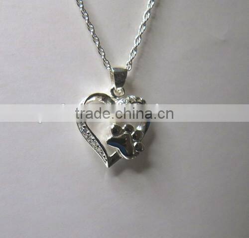 2015 fashion love heart paw necklace heart necklace paw print necklace new design