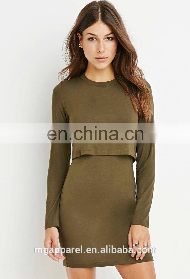 Cheap price women long sleeve sexy tight mini layered dress