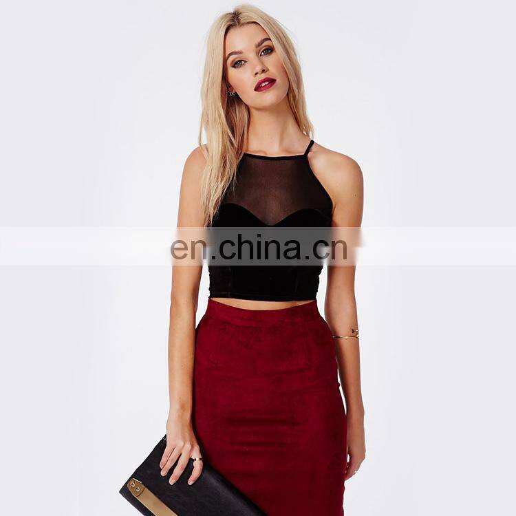 Triada black round neck net lace bralet top