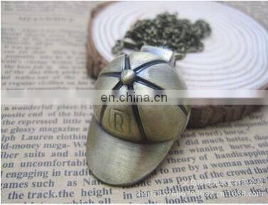 Hot Sale Stripe Hat Cap Design Pocket & Watches Bronze Antique Pocket Watch Vintage Retro Quartz Watch for Women Men Kids