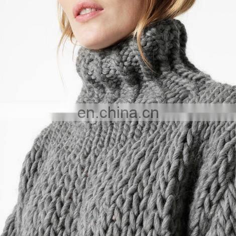 Women Woolen Handmade Kintted Pullover Oversized Chunky Turtleneck Sweater
