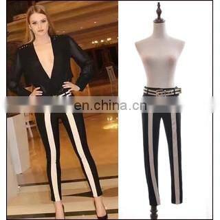 Ladies Fashion Trousers Design Women Office Wear and Casual Black White Vertical Stripes Pants